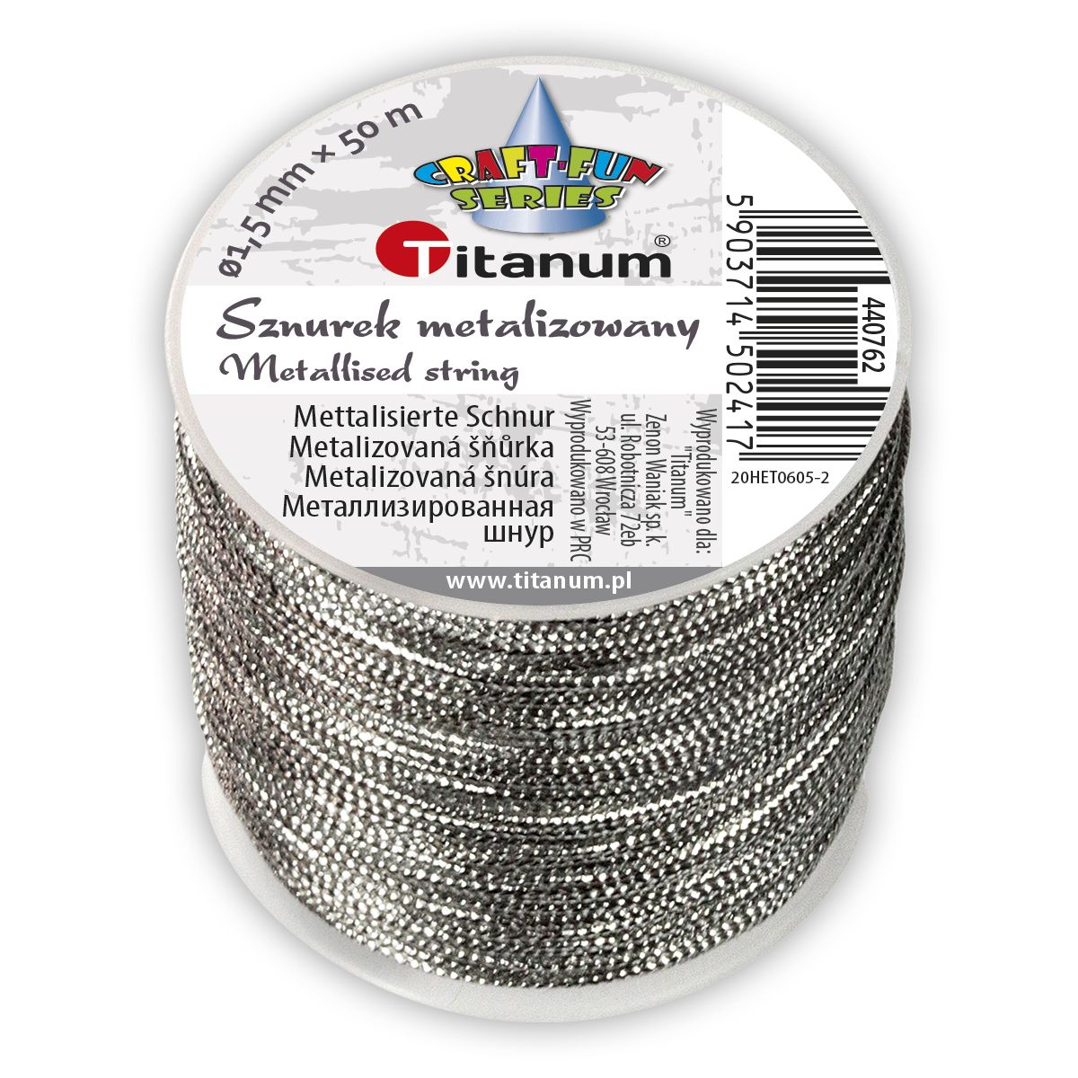 Sznurek Titanum Craft-Fun Series srebrny 50m (20HET0605-)