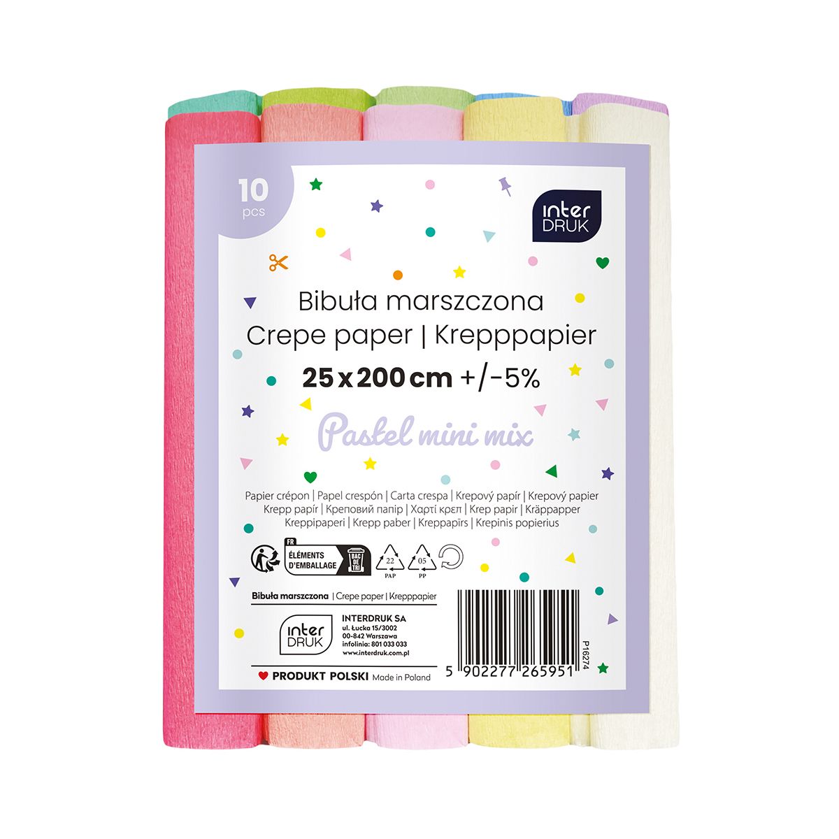 Bibuła marszczona Interdruk mini pastelowe 5902277265951 mix 297mm x 210mm (10szt)