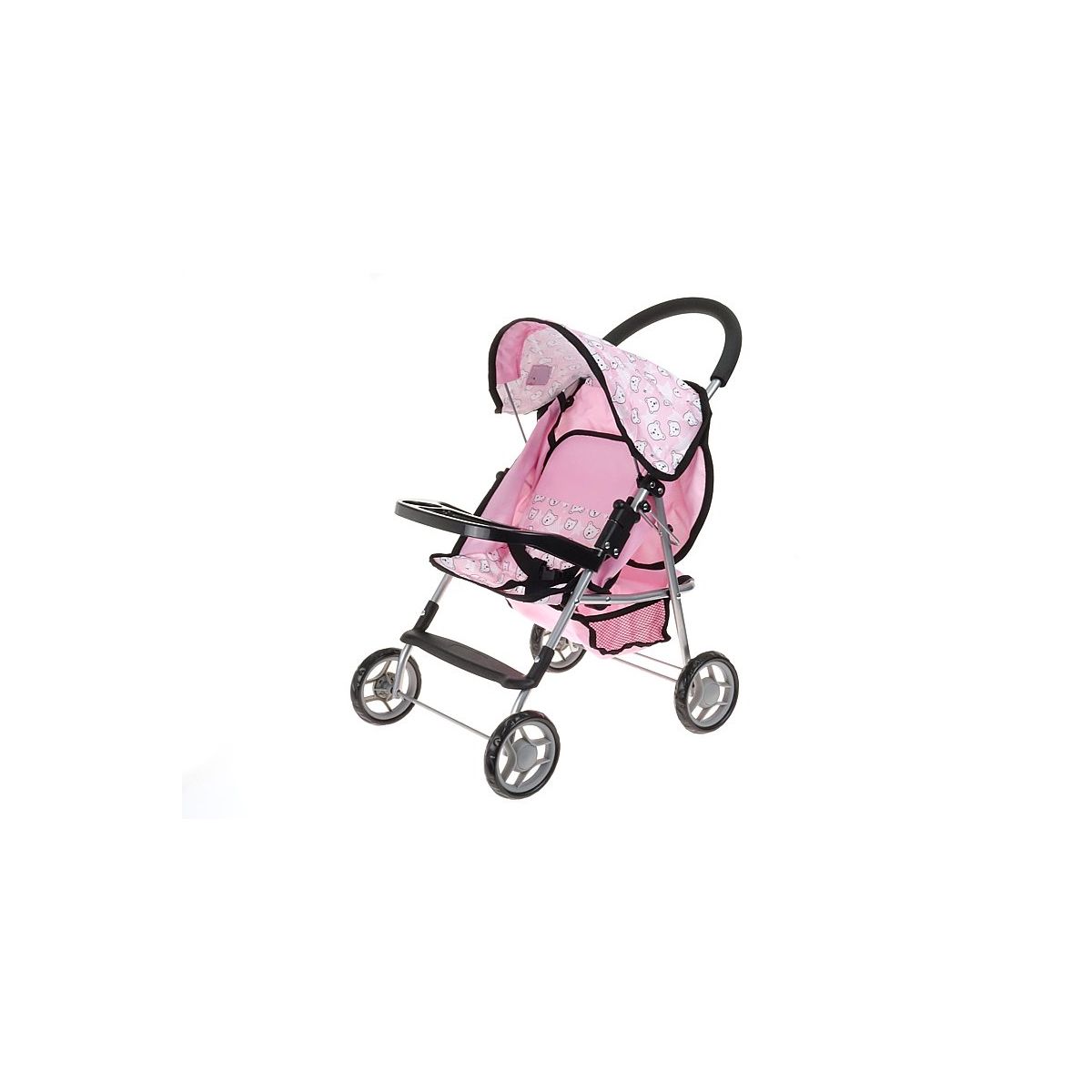 Wózek dla lalek spacerówka, róż/czarny małe misie Adar (549012)