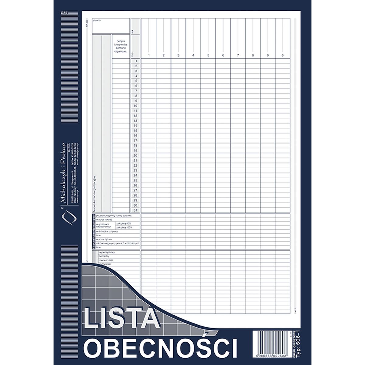 Druk offsetowy LO Lista obecność A4, A4 40k. Michalczyk i Prokop (506-1)