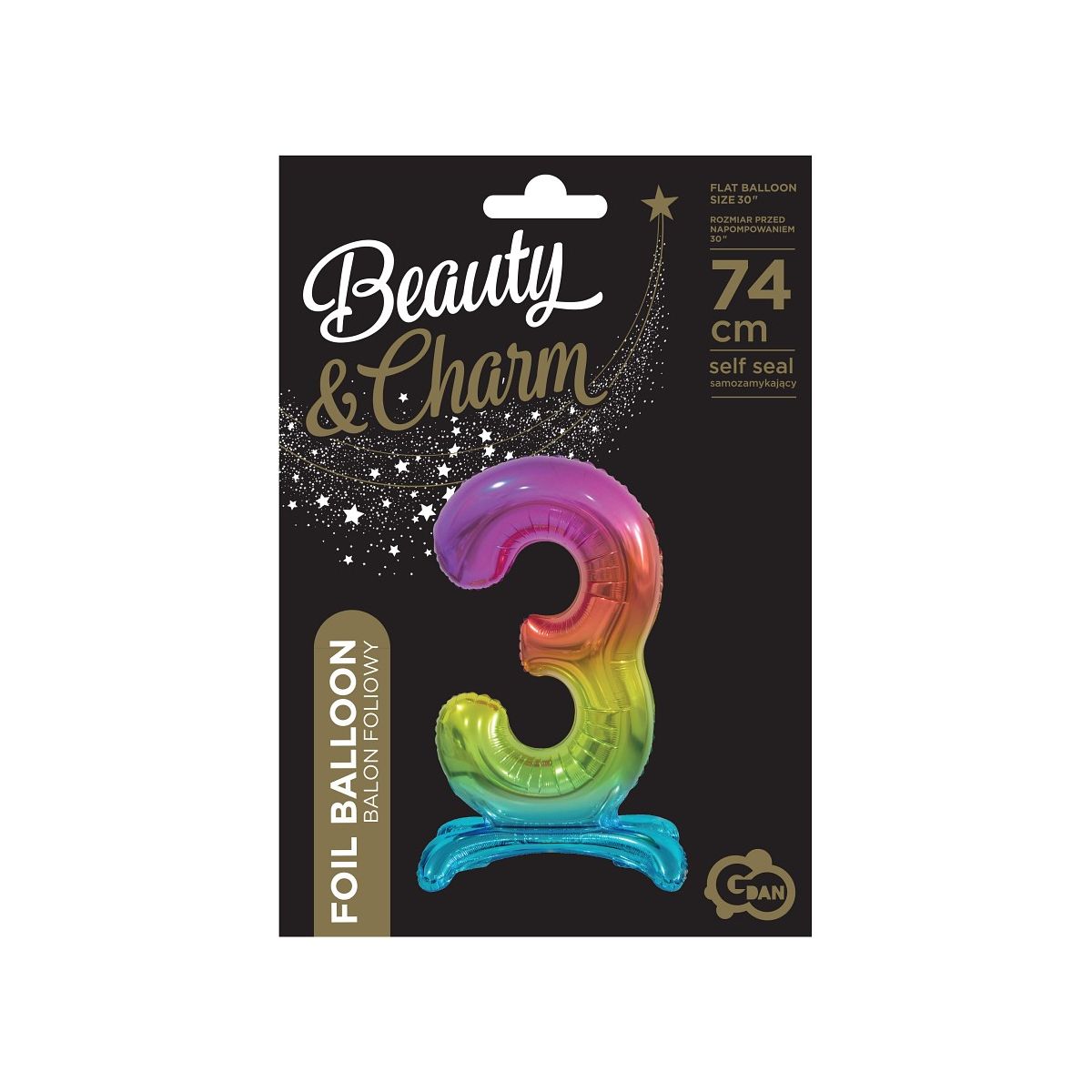 Balon gumowy Godan Beauty&Charm cyfra stojąca tęczowa tęczowa 750mm 30cal (BC-AST3)