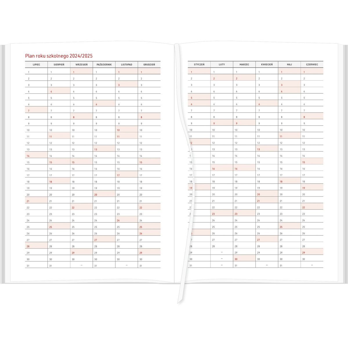 Kalendarz nauczyciela książkowy (terminarz) NEBRASKA czerwony Wydawnictwo Wokół Nas 2024/2025 A5 tygodniowy A5 (A5TN070B-)