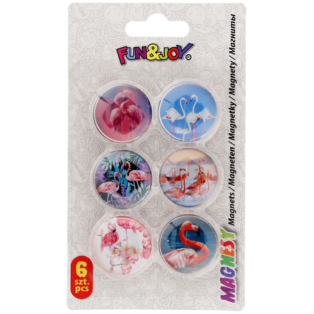 Magnes FLAMINGI okrągły mix śr. 30mm Fun&Joy 6 sztuk