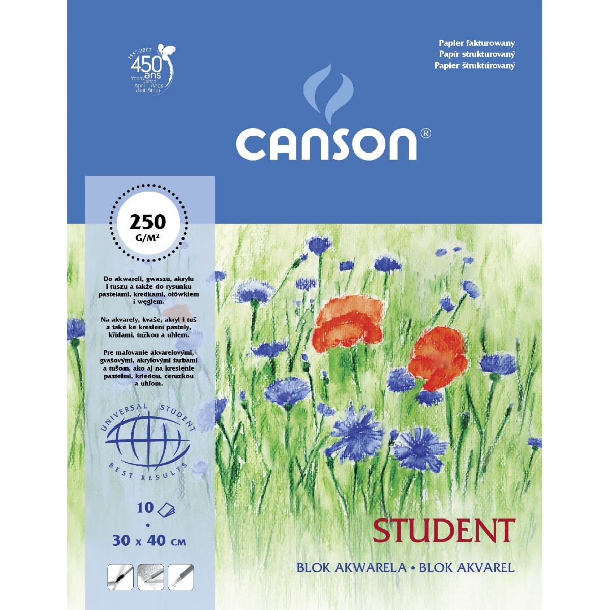 Blok artystyczny Canson Student A3 250g 10k [mm:] 300x400 (200005507)