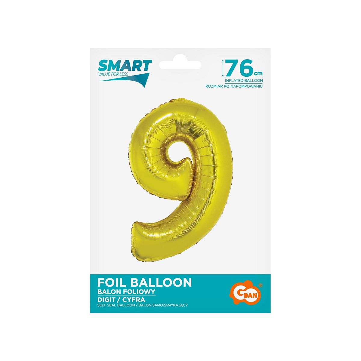 Balon foliowy Godan Smart cyfra 9 złota 76cm (CH-SZL9)