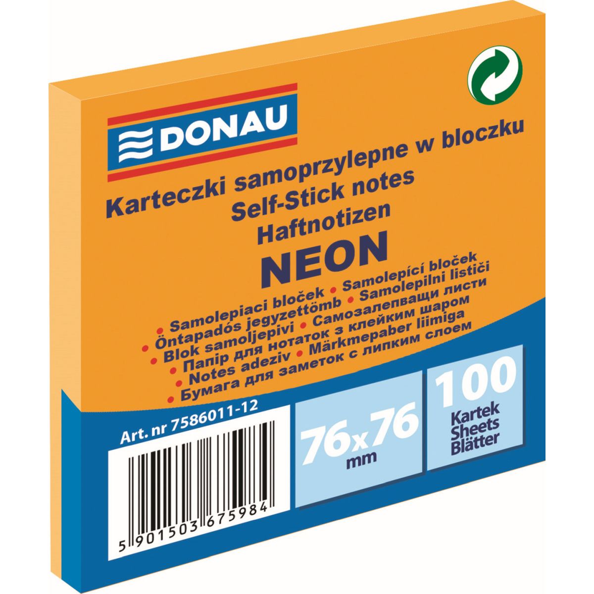 Notes samoprzylepny Donau Neon pomarańczowy 100k [mm:] 76x76 (7586011-12)