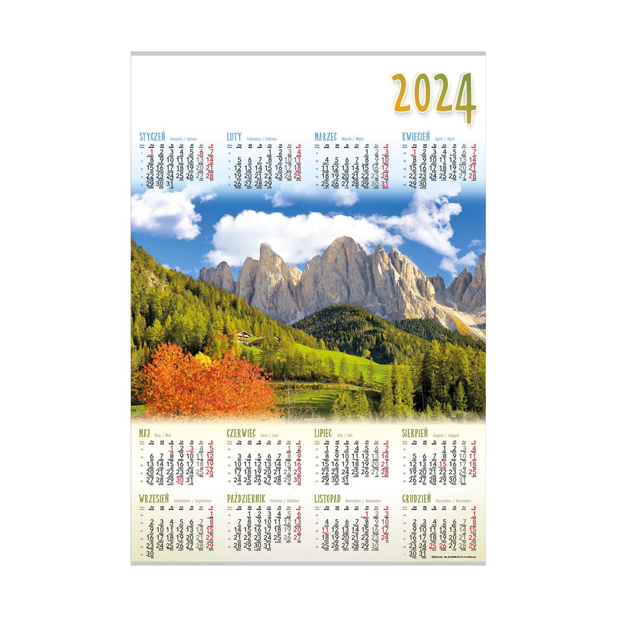 Kalendarz ścienny Lucrum DOLOMITY plakatowy 607mm x 880mm (PL08)