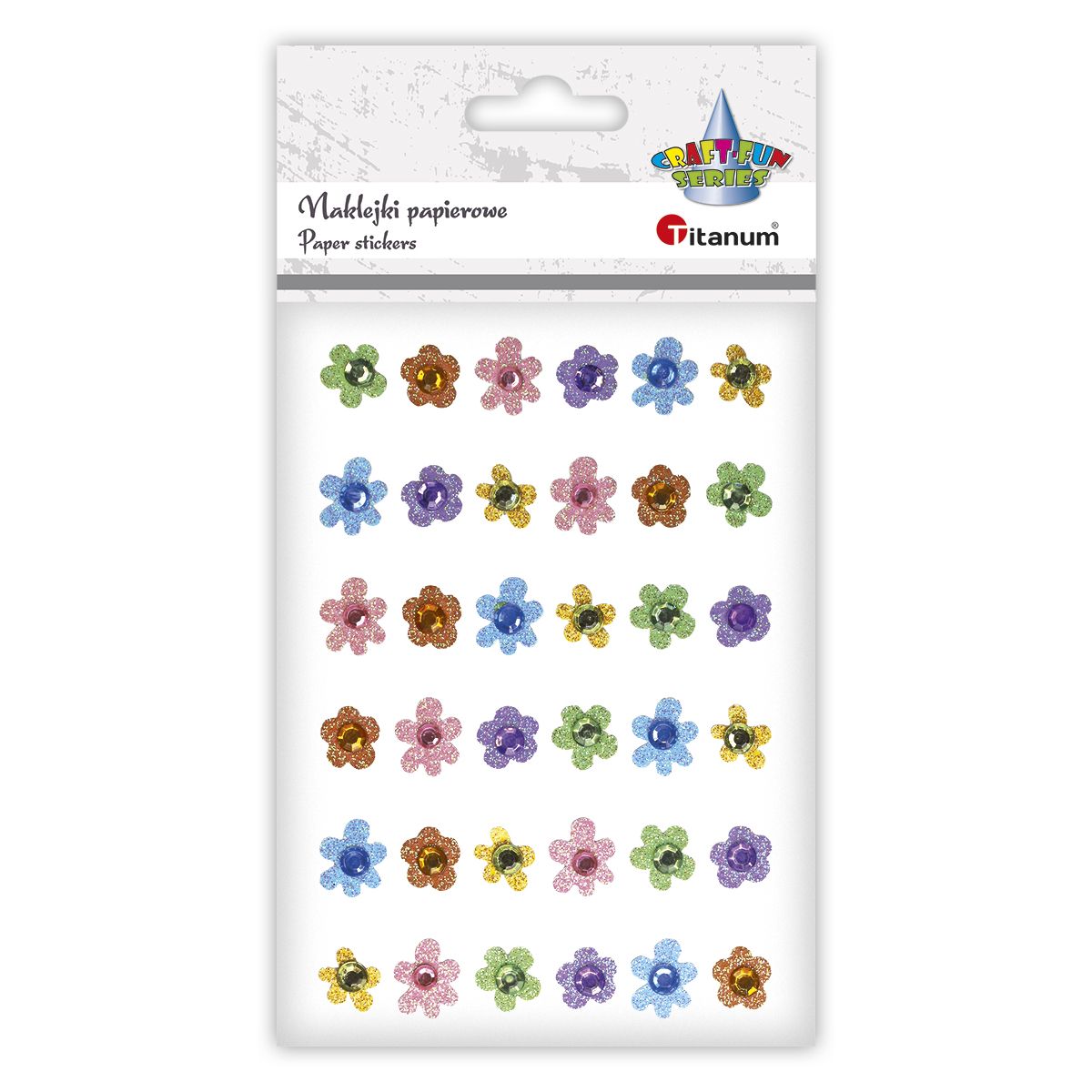 Naklejka (nalepka) Craft-Fun Series papierowe kwiatki z kryształkiem Titanum (7541)