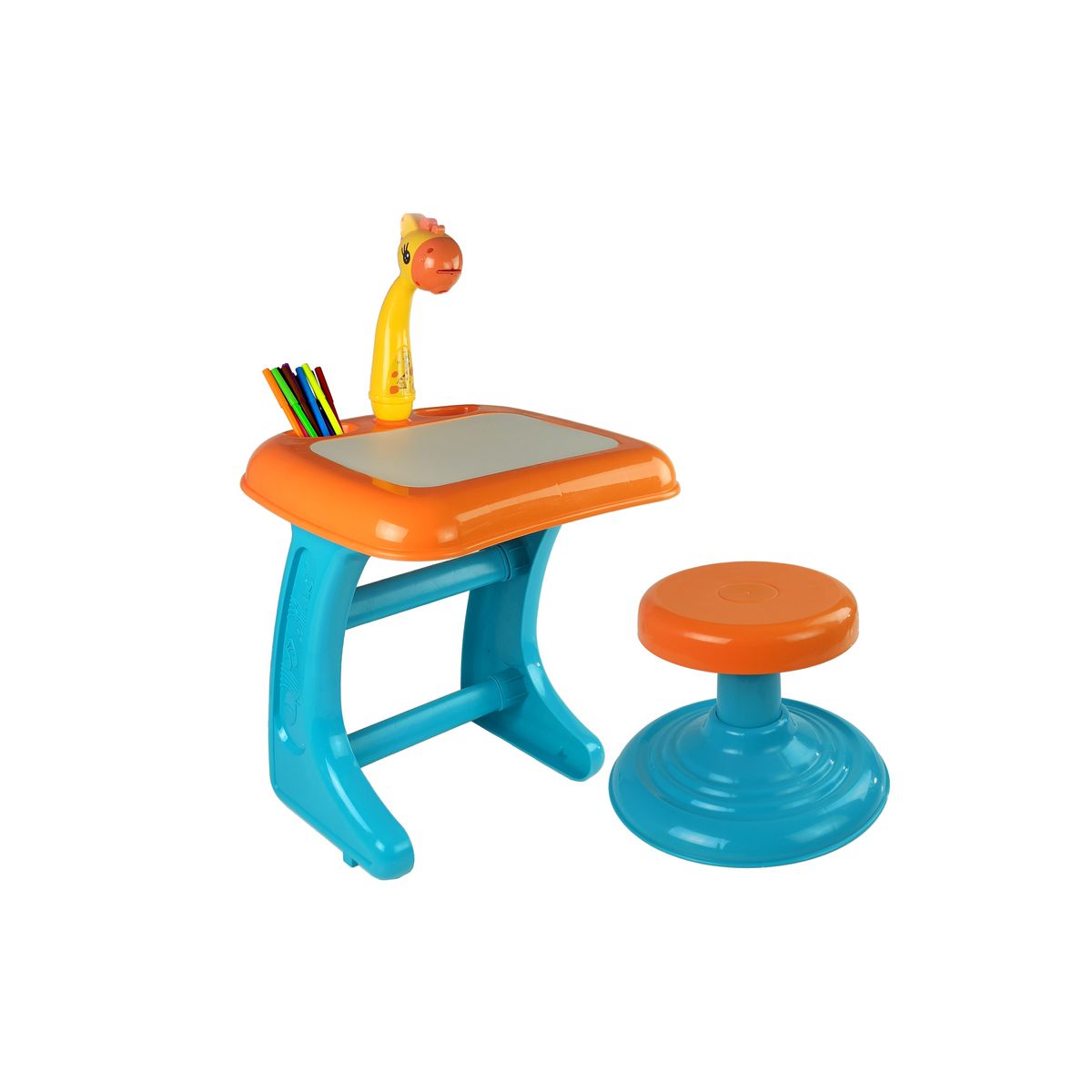 Zestaw kreatywny dla dzieci Stolik Tablica Do Rysowania Krzesełko Projektor Pomarańczowy Pisaki Obrazki Lean (9498)