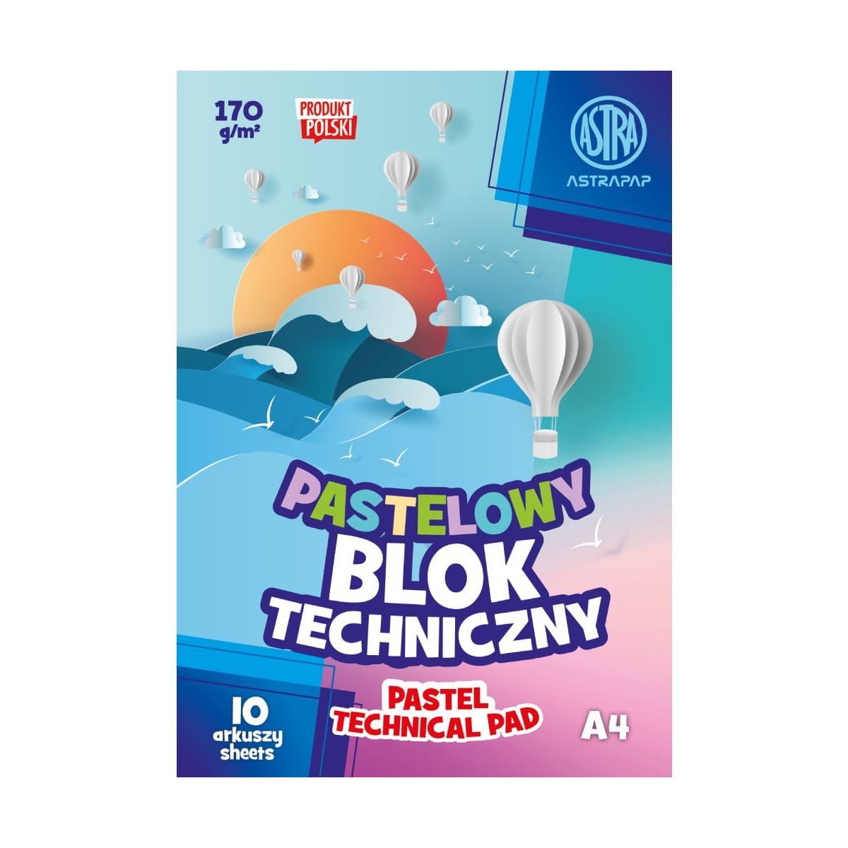 Blok techniczny Astrapap kolorowy pastel A4 kolorowy 170g 10k (106022003)