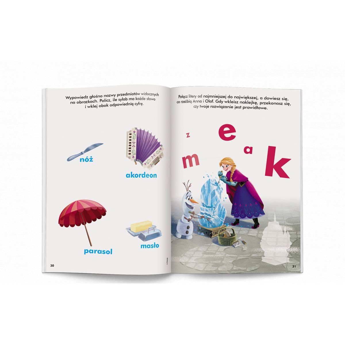 Książka dla dzieci Disney Uczy. Kraina lodu. Litery. Ćwiczenia z naklejkami Ameet (UDN 9303)