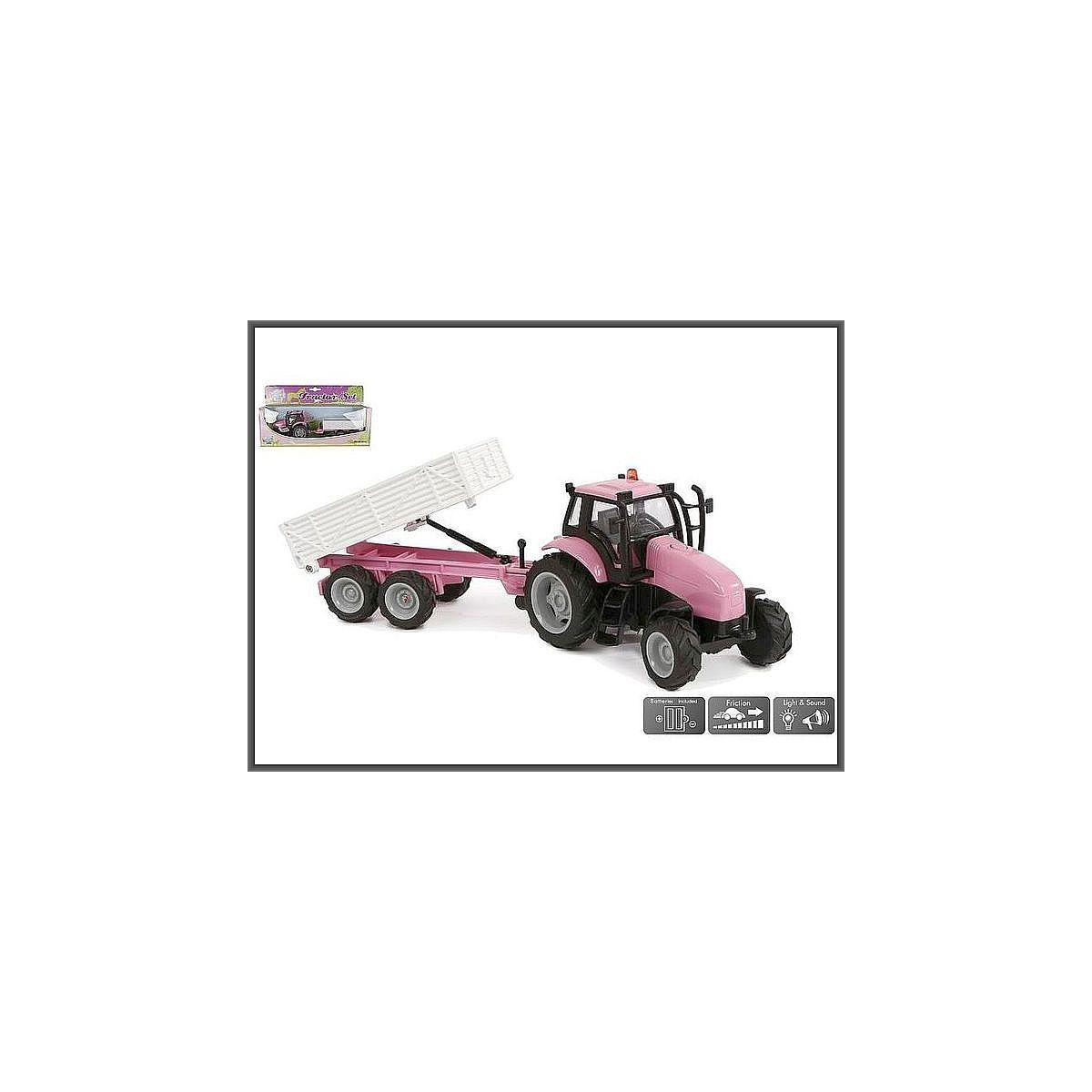 Traktor metalowy z przyczepą, różowy Hipo (510241)