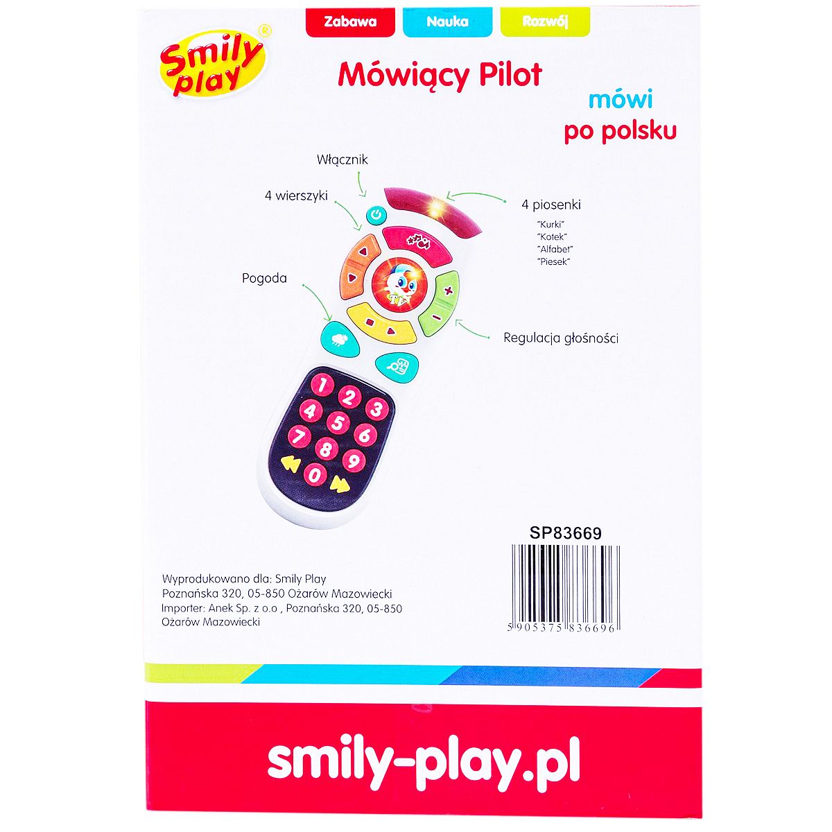 Zabawka dźwiękowa pilot tv z muzyką i światłem Smily Play (SP83669)