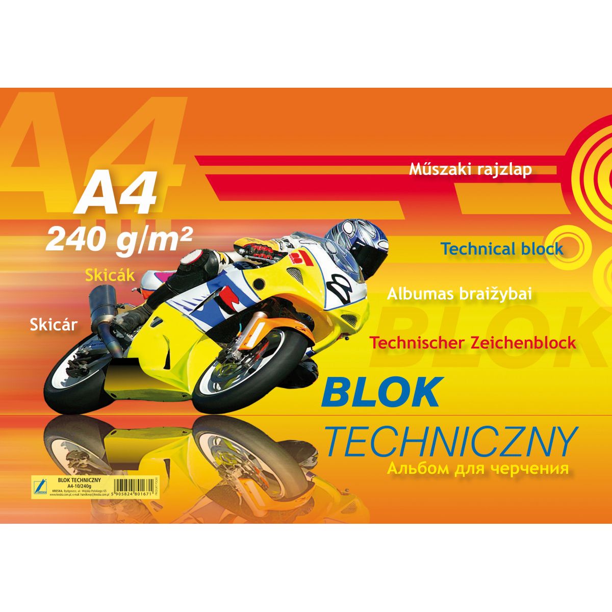 Blok techniczny Kreska A4 biały 240g 10k [mm:] 210x297