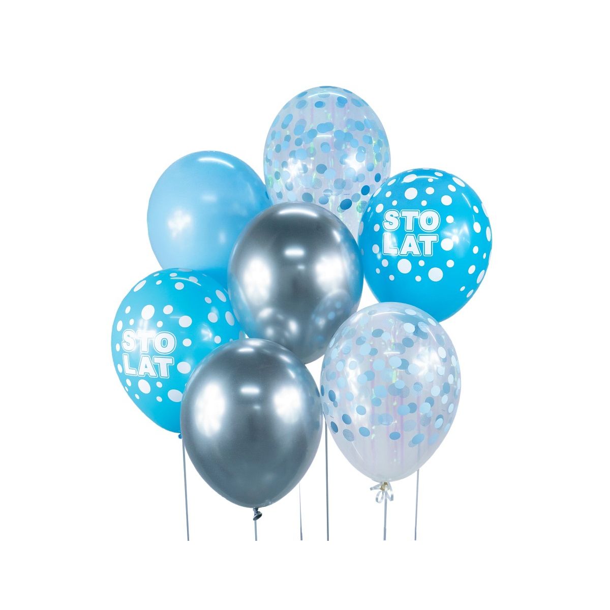 Balon gumowy Godan Bukiet balonowy URODZINOWY srebrno-niebieski 7 szt. niebieska 300mm 12cal (BB-SNS7)