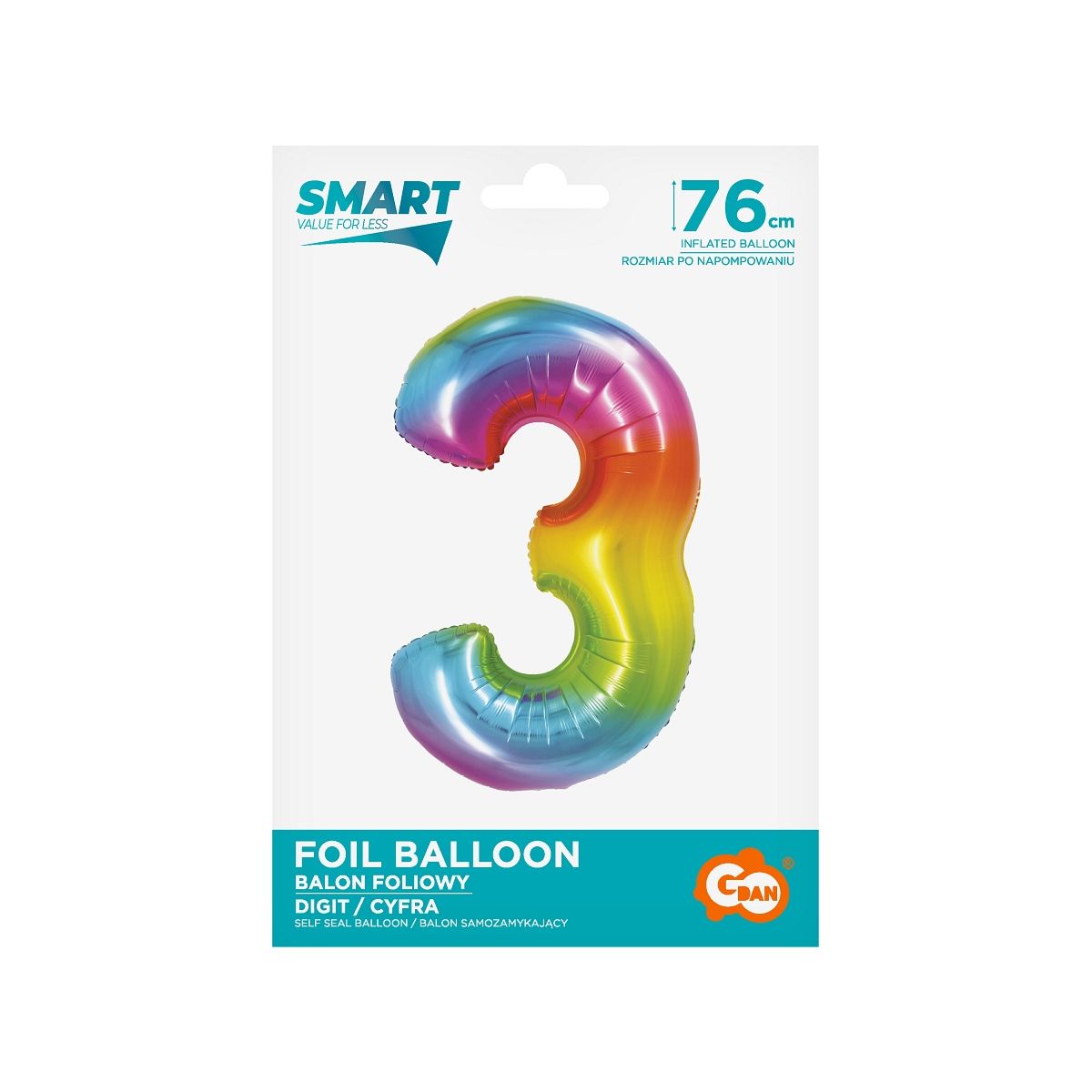 Balon foliowy Godan Smart cyfra 3 tęcza 76cm (CH-STC3)