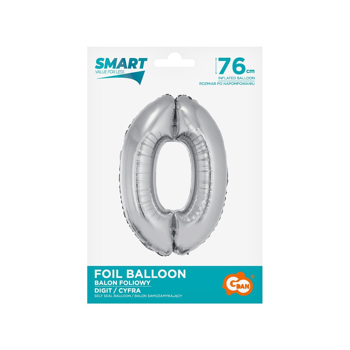 Balon foliowy Godan Smart cyfra 0 srebrna 76cm (CH-SSR0)