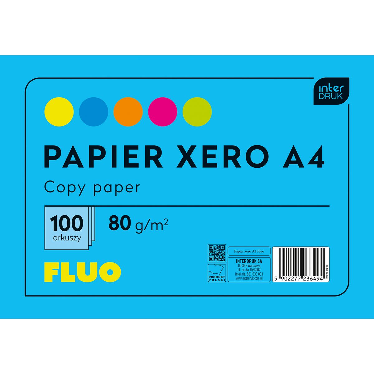 Papier kolorowy A4 mix Interdruk (PAKSA4FLUO)