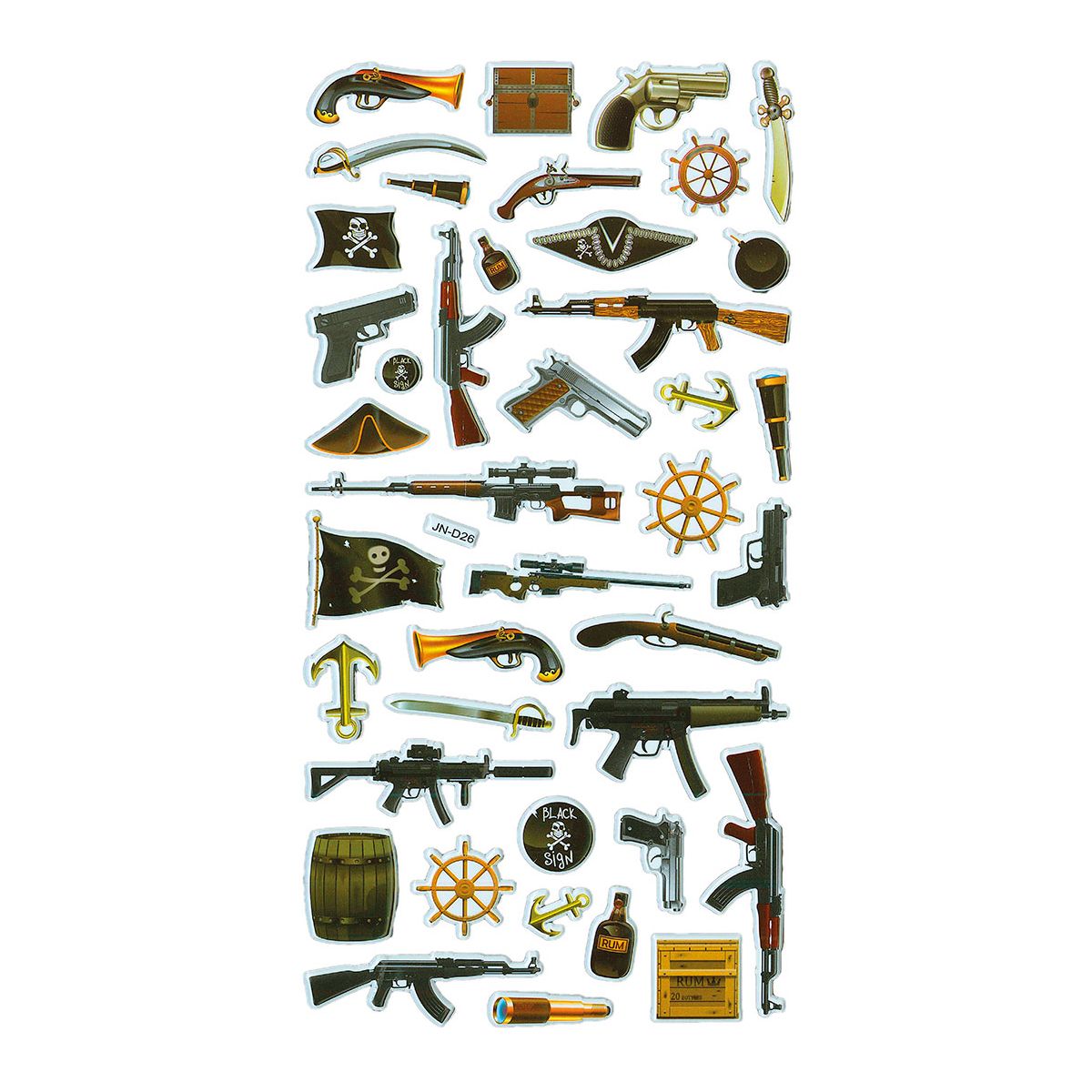 Naklejka (nalepka) Craft-Fun Series wypukła pistolety, karabiny, strzelby, akcesoria pirackie Titanum (JN-D26)