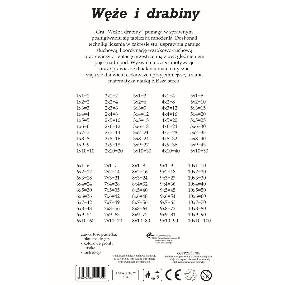 Gra planszowa Abino wężę i drabiny węże i drabiny (532942)