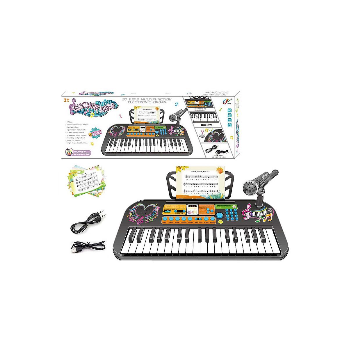 Organy 37 klawiszy, z mikrofonem, ładowarka USB Adar (577381)