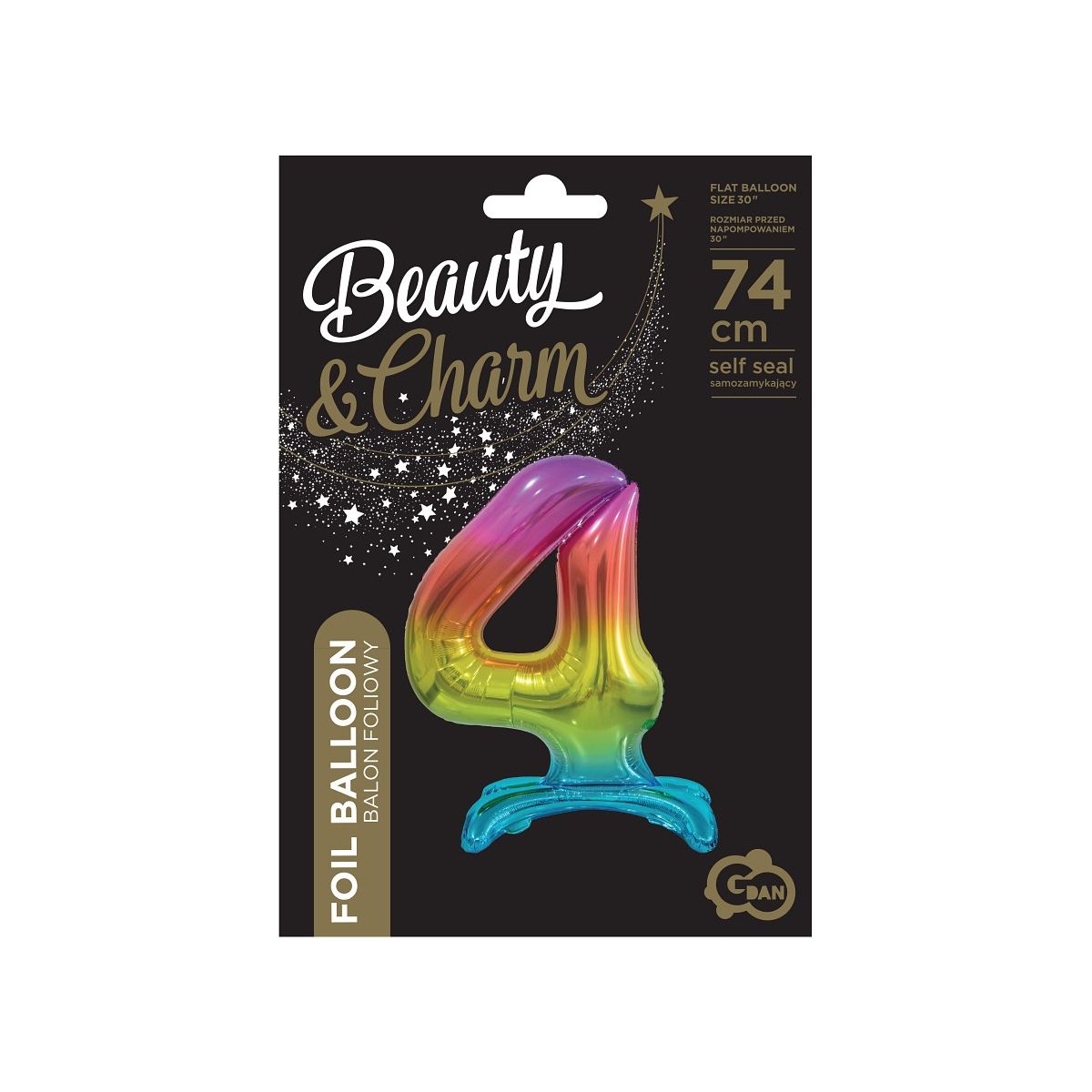 Balon gumowy Godan Beauty&Charm cyfra stojąca tęczowa tęczowa 30cal (BC-AST4)