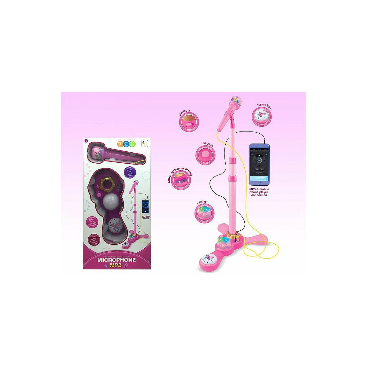 Mikrofon zabawkowy zestaw karaoke z mikrofonem, na baterie, wejście MP3 Adar (508538)