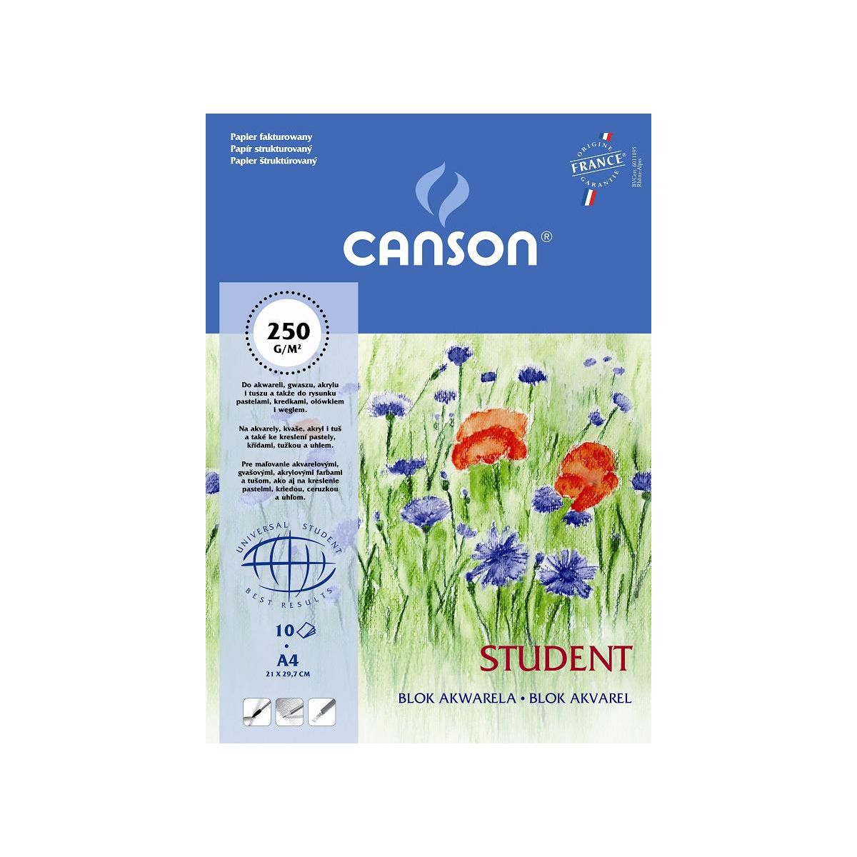 Blok artystyczny Canson Student A4 250g 10k [mm:] 210x297 (200005506)