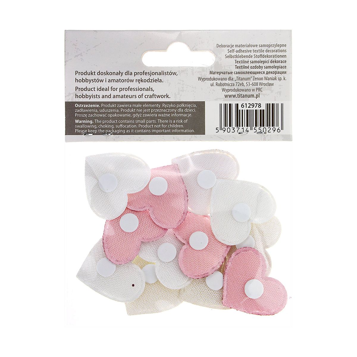 Ozdoba materiałowa Titanum Craft-Fun Series serca samoprzylepne (2324050-pink)
