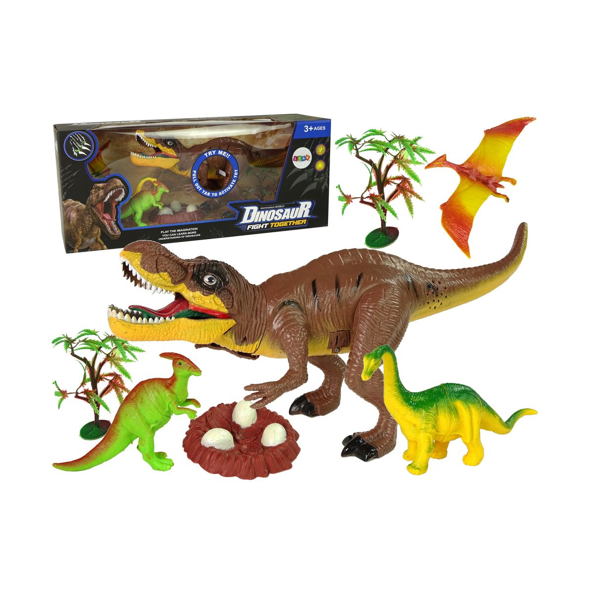 Figurka Lean Zestaw Dinozaurów Tyranozaur Rex Drzewka Akcesoria Dźwięk Światła (9720)