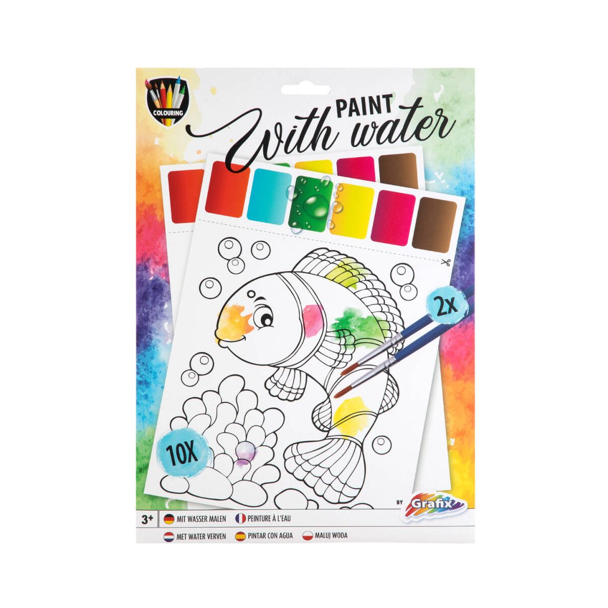 Zestaw kreatywny dla dzieci obrazki 10 arkuszy z farbami wodnymi Grafix (150074)