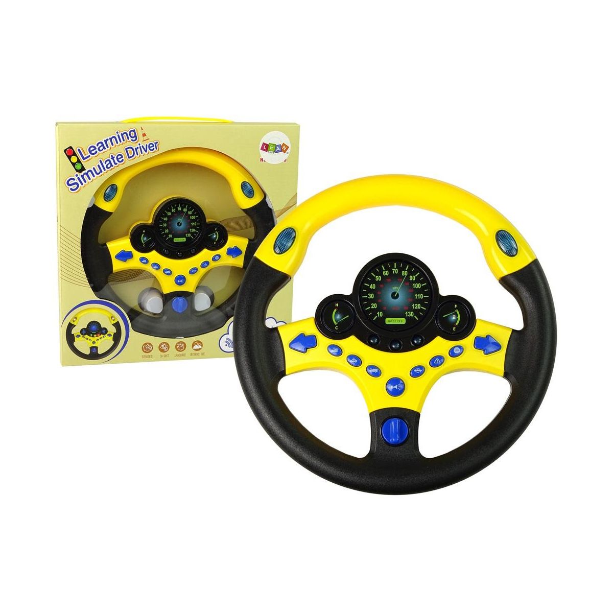 Zabawka interaktywna kierownica żółta, światła, dźwięk Lean (10115)