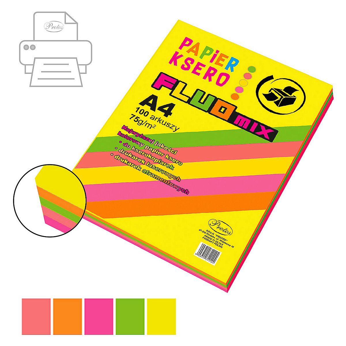 Papier kolorowy Protos fluo A4 mix 80g