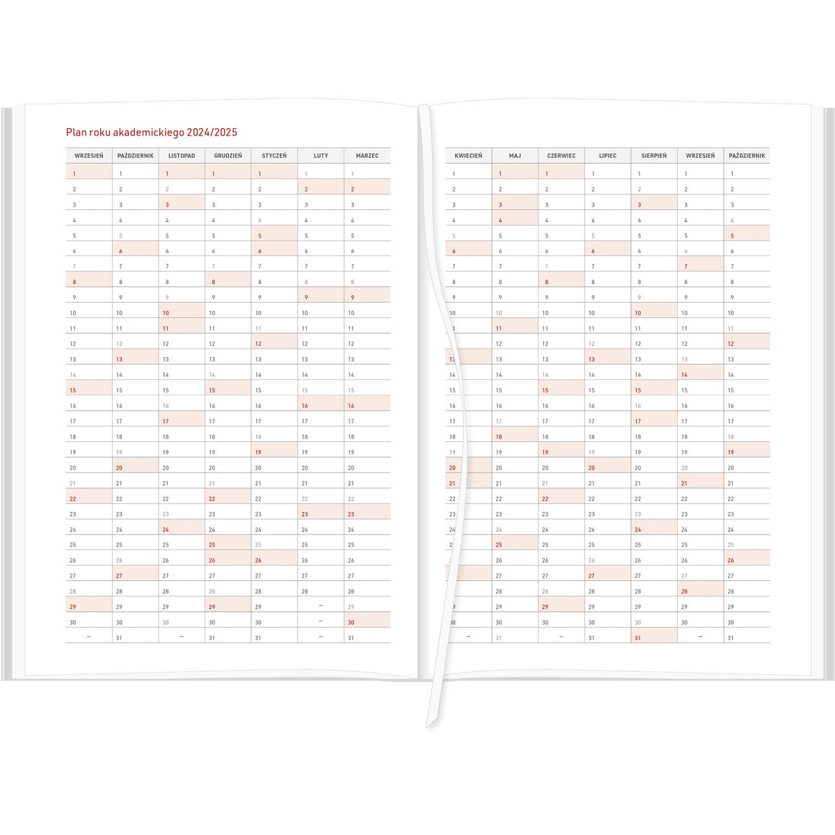Kalendarz nauczyciela książkowy (terminarz) A5TA088B Wydawnictwo Wokół Nas 2024/2025 a5 TYGODNIOWY A5 (CROSS Z GUMKĄ CZERWONY)