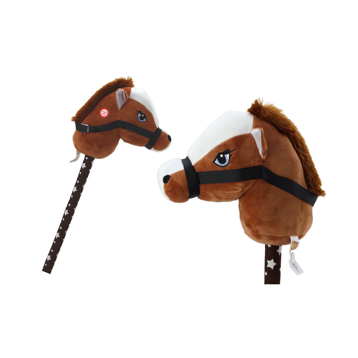 Pluszak interaktywny Pluszowa Głowa Konia Na Kiju Hobby Horse Koń Krótkowłosy Ciemnobrązowy Dźwięki Lean (19538)