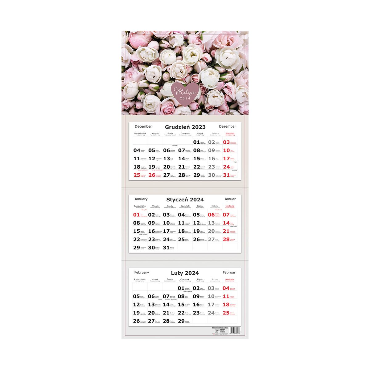 Kalendarz ścienny 5902277338204 Interdruk 340x825 trójdzielny 340mm x 825mm (Kwiaty)