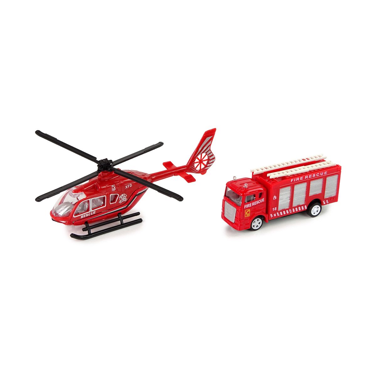 Samochód strażacki Zestaw Autek Straż Pożarna Naciąg Helikopter Czerwony Lean (12251)