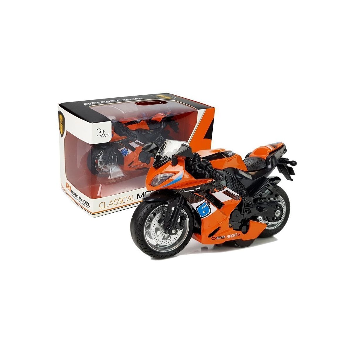 Motocykl z Napędem Frykcyjnym Dźwięki Motor 1:14 Pomarańczowy Lean (5960)