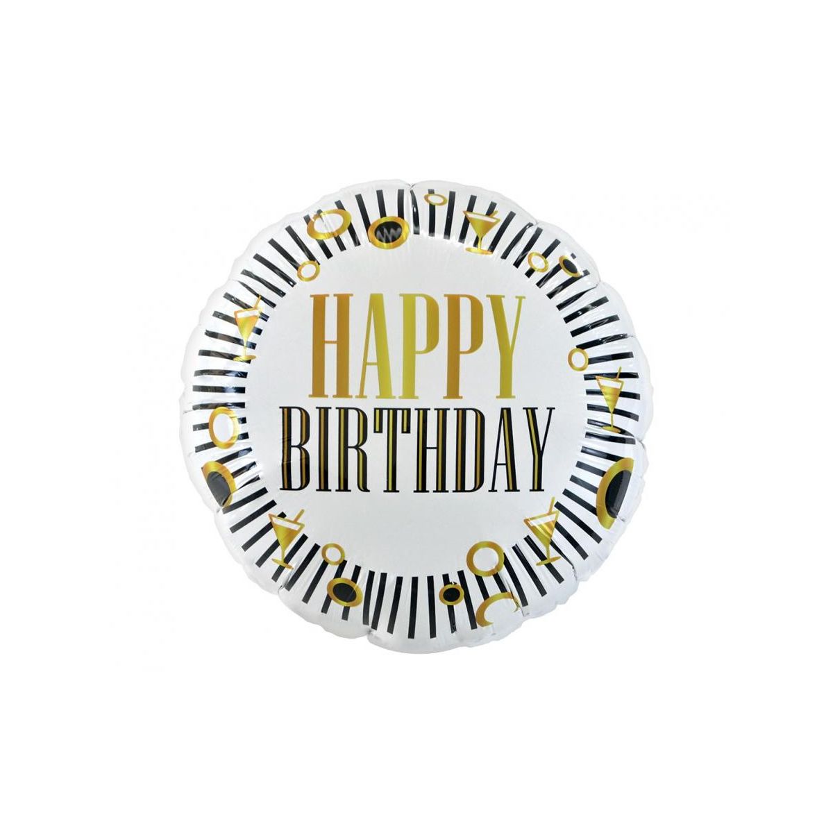 Balon foliowy Godan Happy Birthday (B&G Party), paski, okrągły 18cal (FG-OHBP)