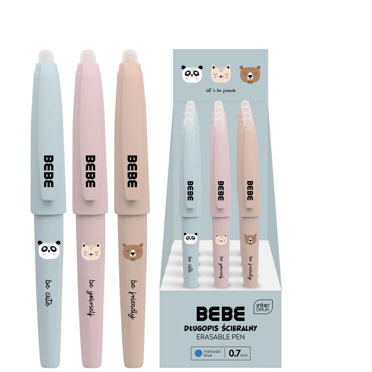 Długopis wymazywalny Bebe BB Friends Girls ze skuwką 5902277331830 niebieski 0,7mm (profilowany)