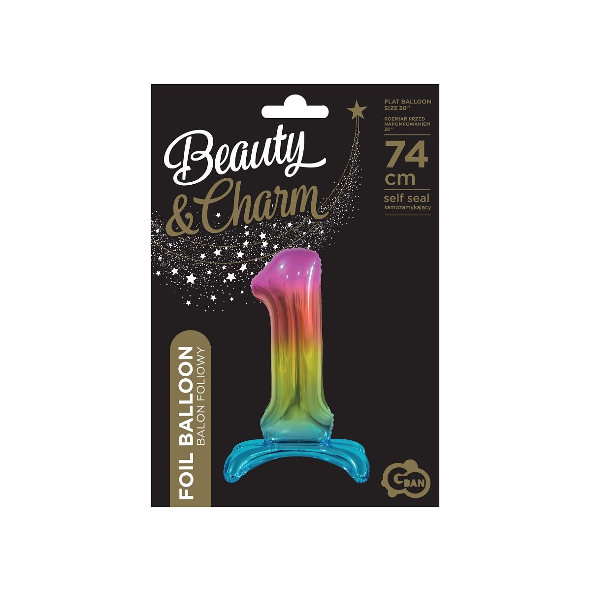 Balon gumowy Godan Beauty&Charm cyfra stojąca tęczowa mix 30cal (BC-AST1)