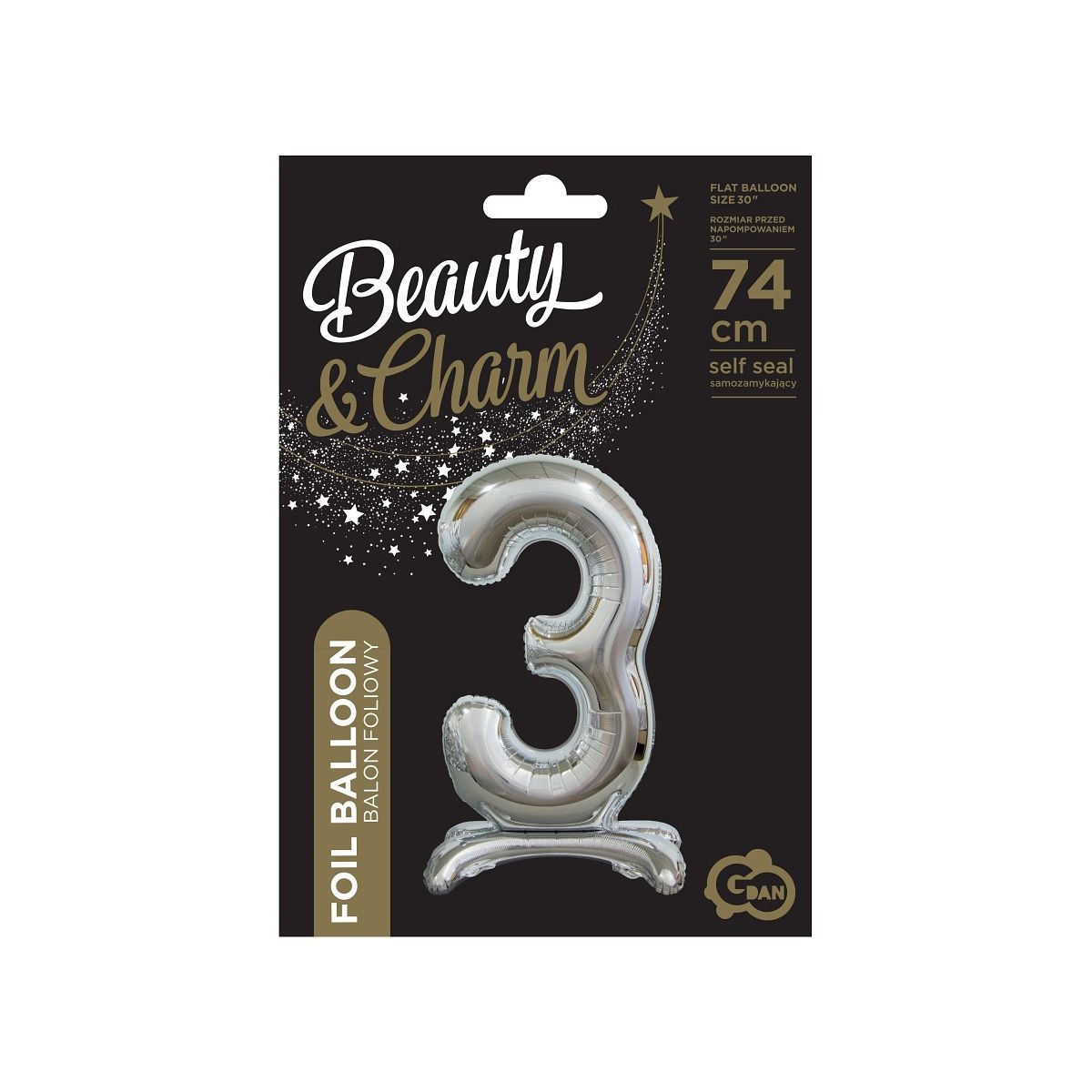 Balon gumowy Godan Beauty&Charm cyfra stojąca srebrna Srebrny 30cal (BC-ASS3)