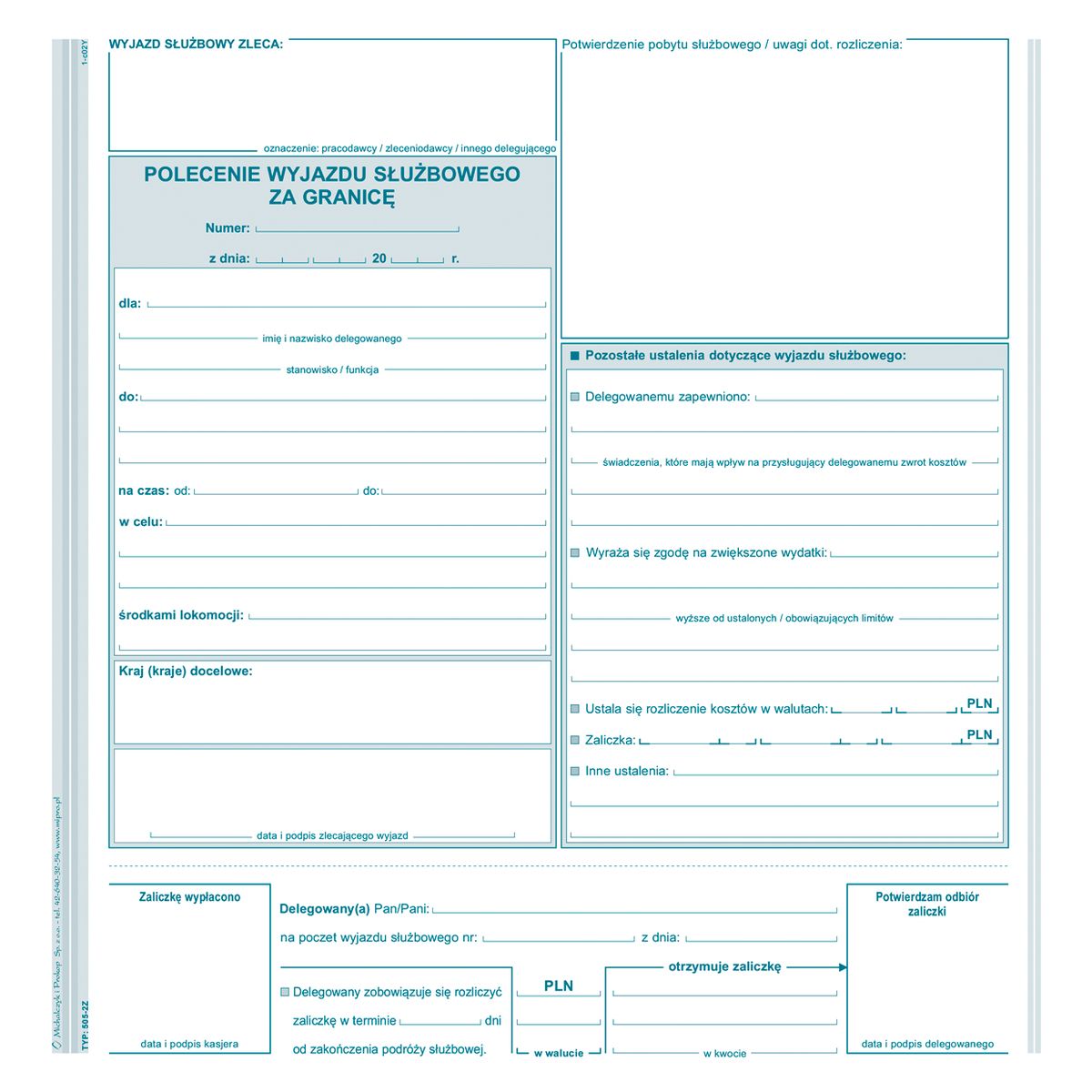 Druk offsetowy Michalczyk i Prokop 2/3A4 polecenie wyjażdu służbowego za granicę 2/3 A4 (505-2Z)