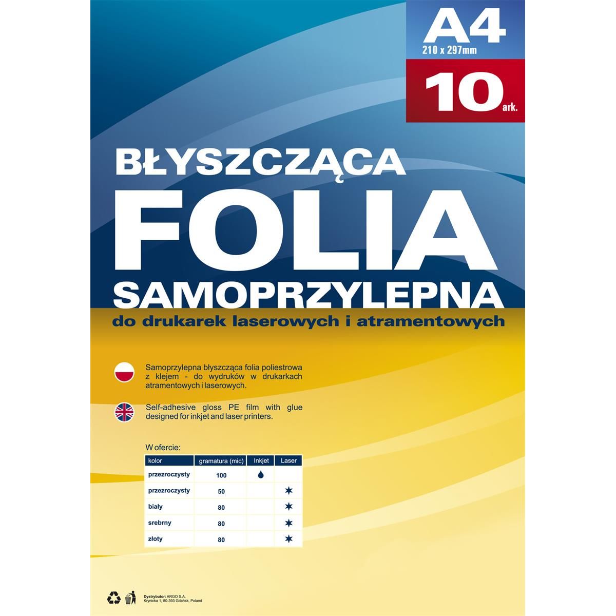 Folia samoprzylepna Argo A4 przezroczysty [mm:] 210x297 (434020)