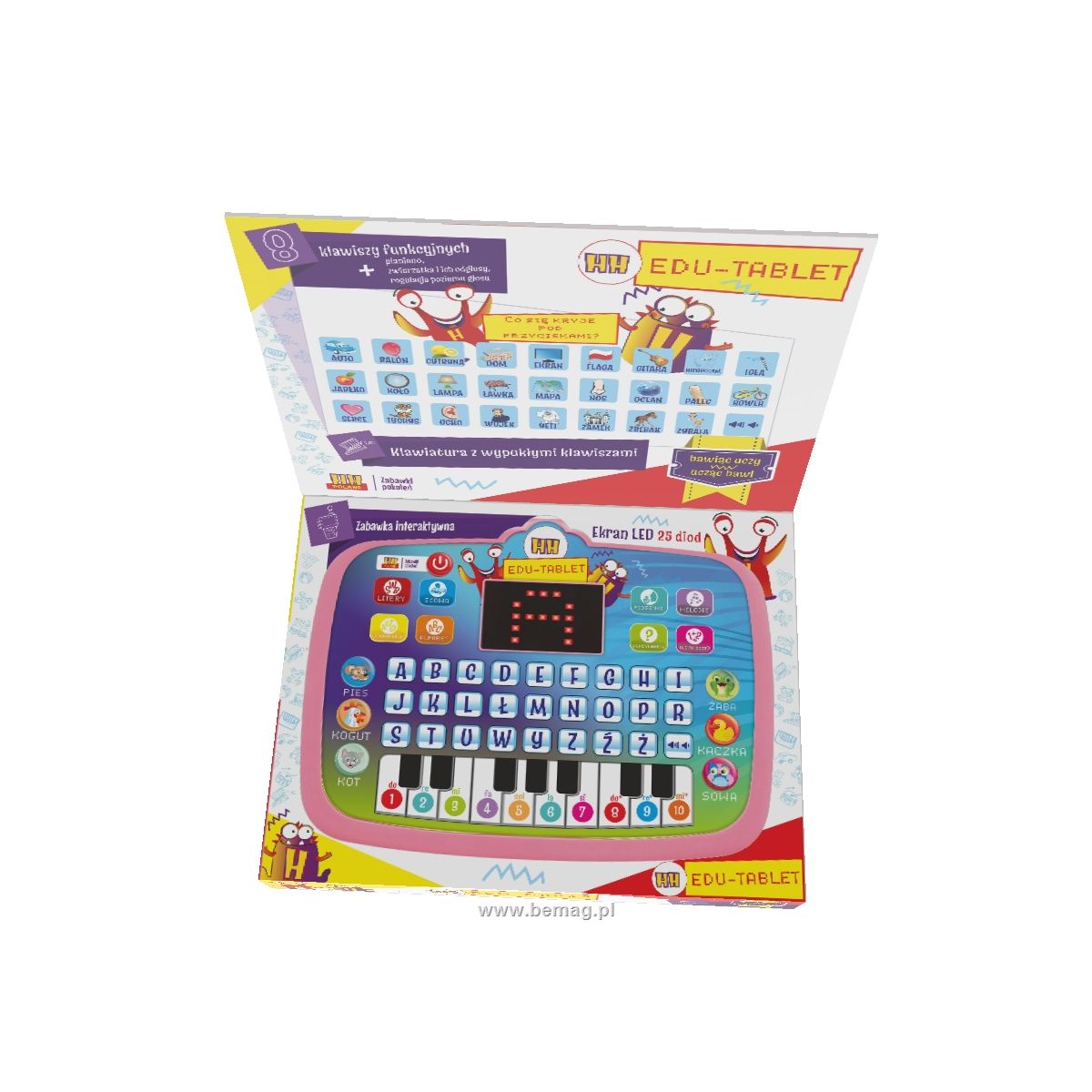 Zabawka edukacyjna Tablet edukacyjny, wyświetlacz diody LED, 8 programów Bemag