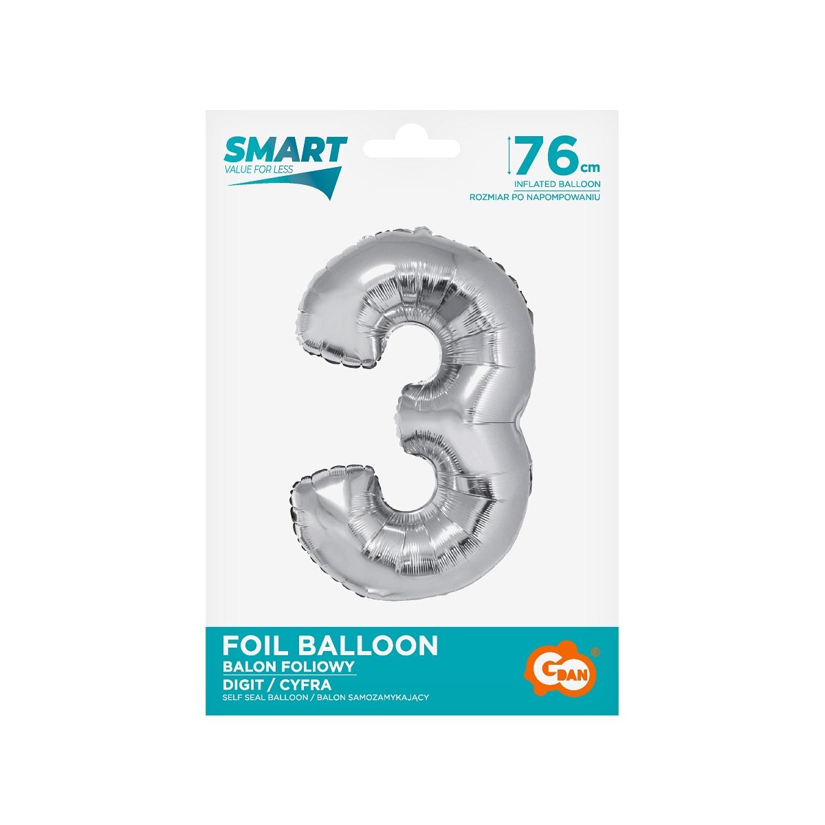 Balon foliowy Godan Smart cyfra 3 srebrna 76cm (CH-SSR3)