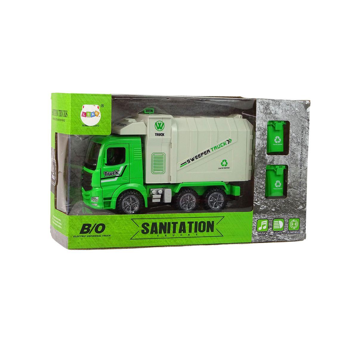 Ciężarówka Śmieciarka Zielona Ruchomy Kontener Świecące Koła Lean (11048)