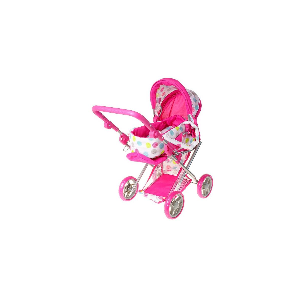 Wózek głęboki dla lalek, profilowana rączka, wyjmowane nosidełko, z koszem, funkcja spacerówki Adar (565746)