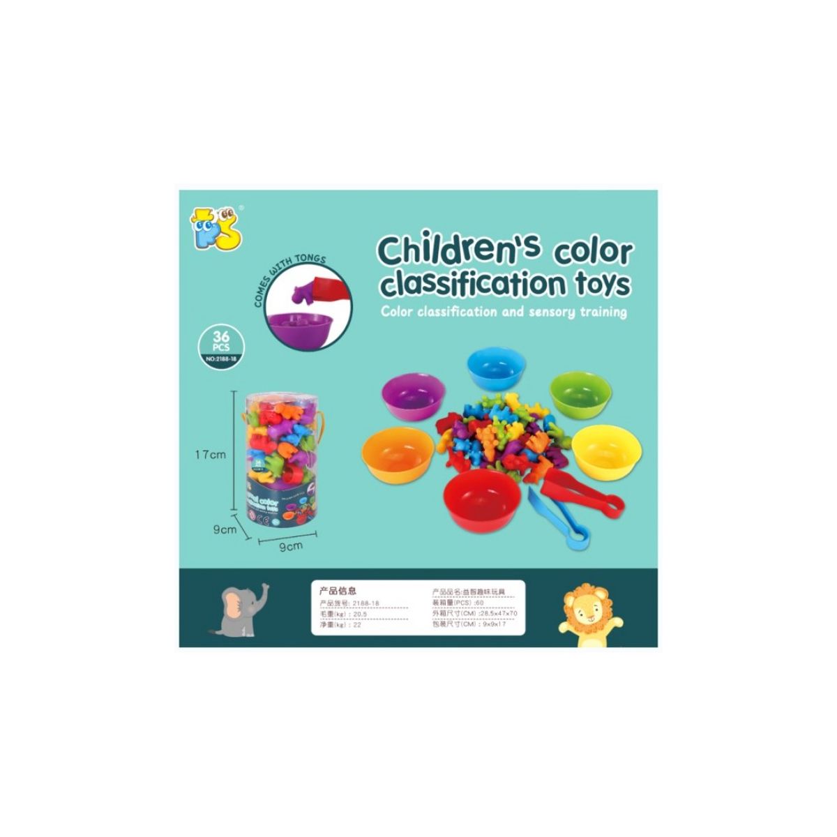 Zabawka edukacyjna ZWIERZĄTKA DO NAUKI KOLORÓW I LICZENIA TUBA Norimpex (NO-1008202)