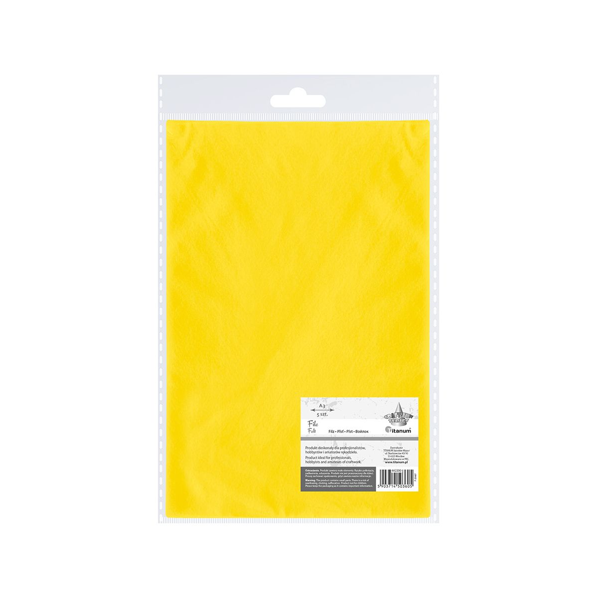 Filc Titanum Craft-Fun Series A3 kolor: żółty 5 ark. (F-20607)